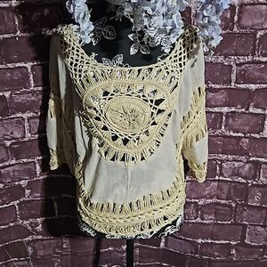 It Girl 🎁Bohemian Crochet Design Poncho Style Beach Cover Up Top